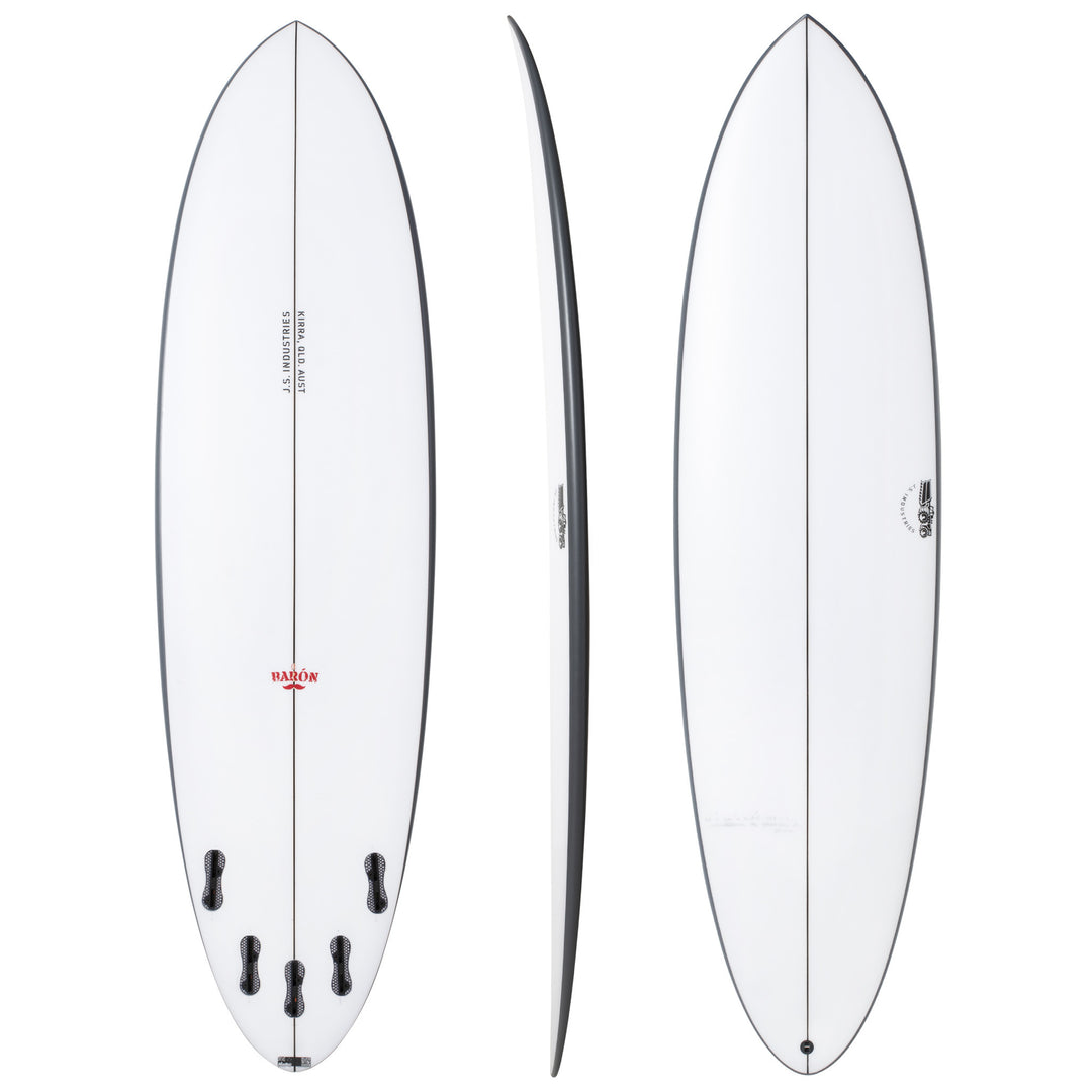El Baron 6'4" x 19 3/4" X 2 1/2" 34.40L, Round, 5x FCS 2 Fin Boxes